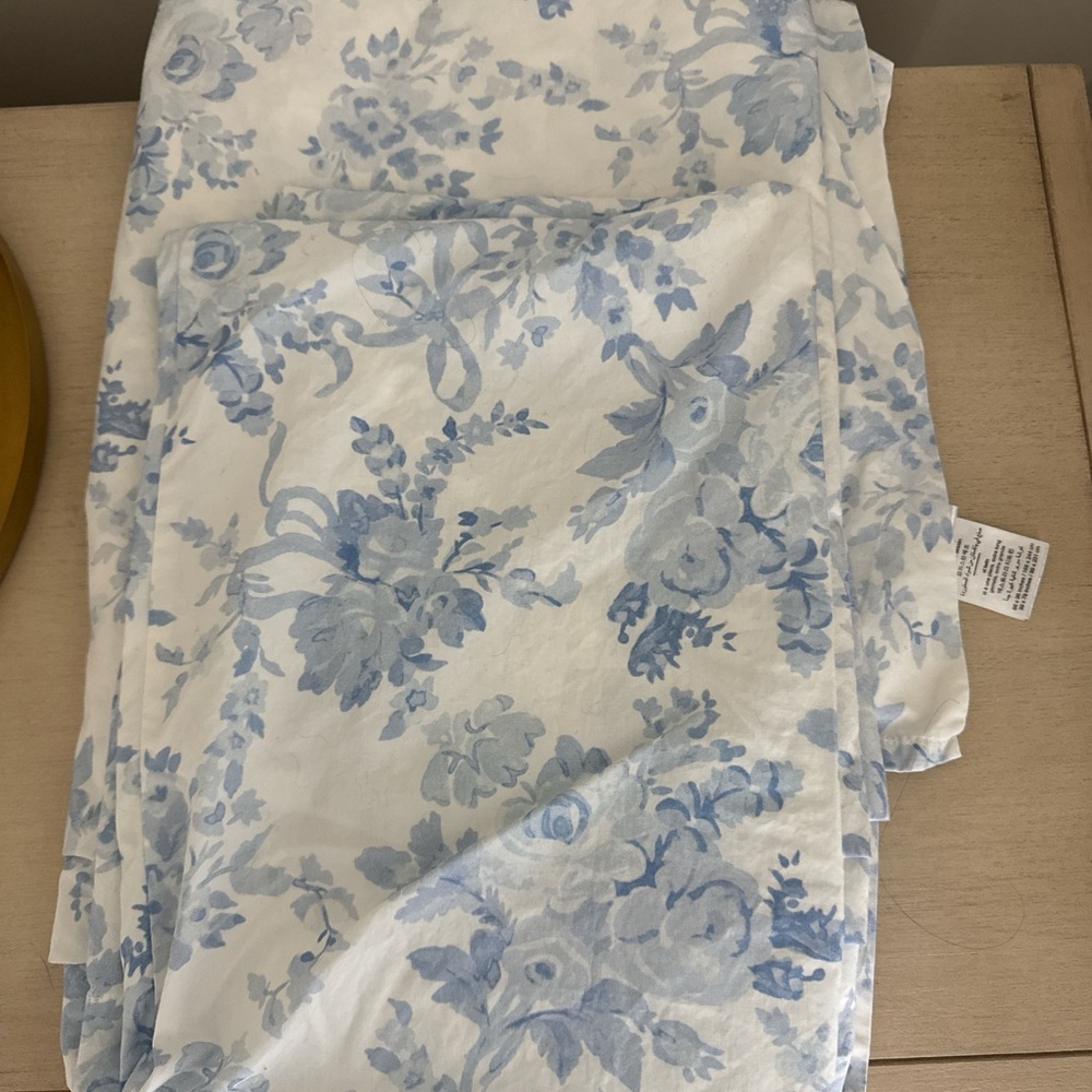 LoveShackFancy Blue and White Floral Fabric twin xl top sheet and pillow case
